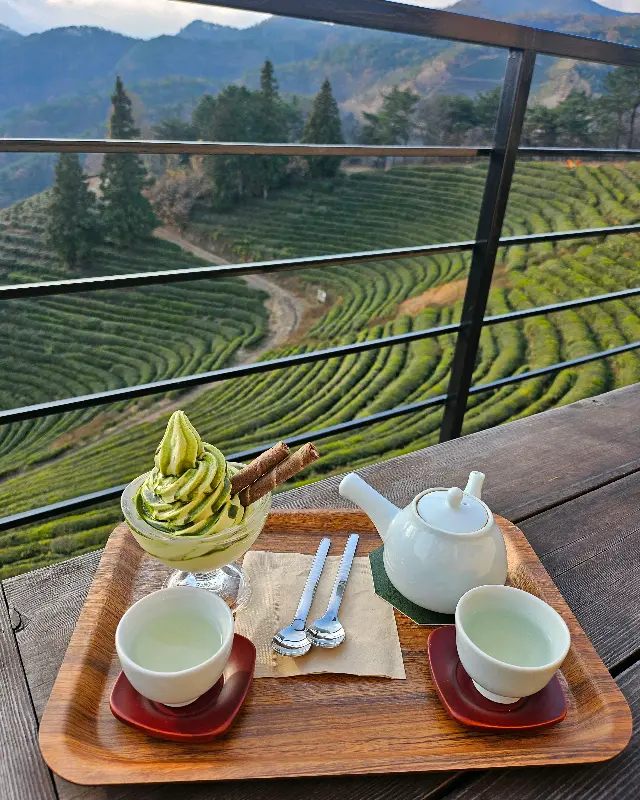 녹차 아이스크림과 다기 세트