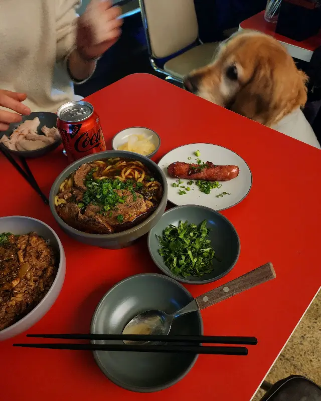 테이블 위에 놓인 다양한 메뉴들