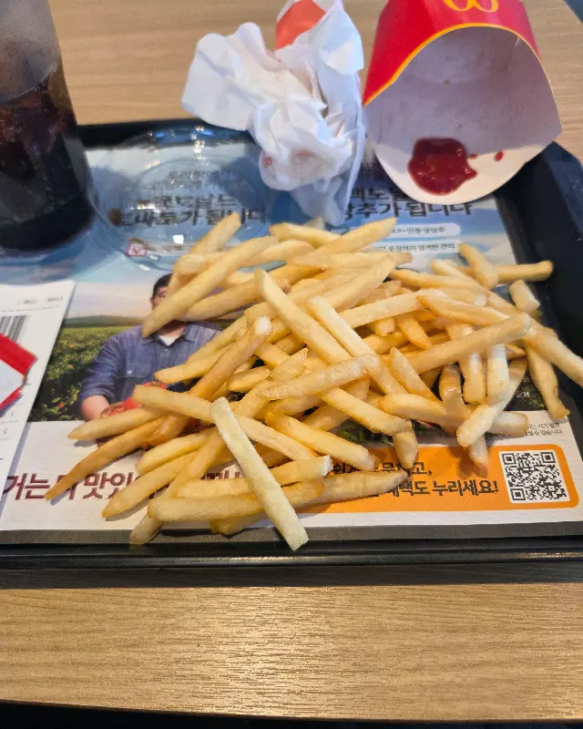 갓 튀겨져 나온 따끈한 감자튀김