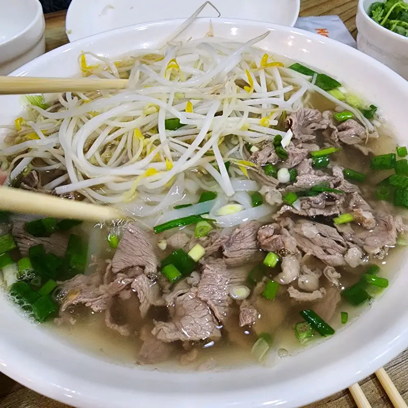 숙주가 듬뿍 올려진 쌀국수의 모습