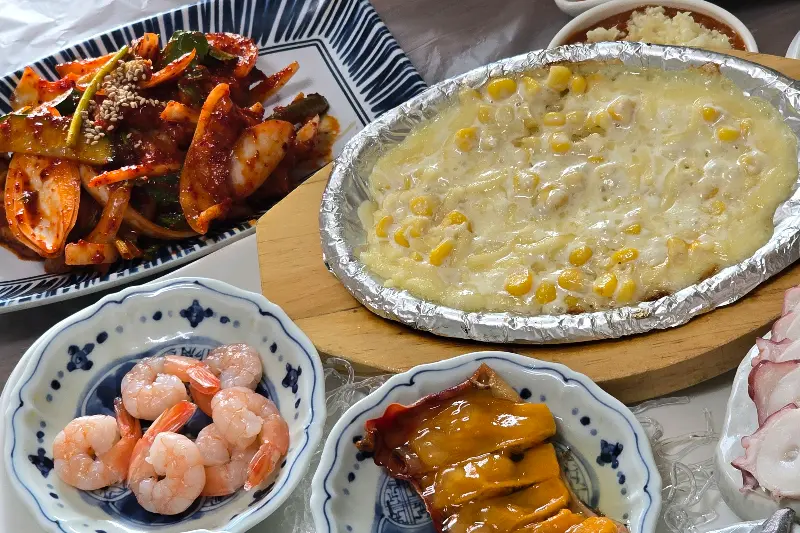 콘치즈와 새우튀김