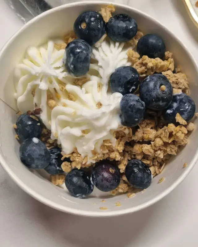 블루베리 토핑이 올려진 요거트 아이스크림