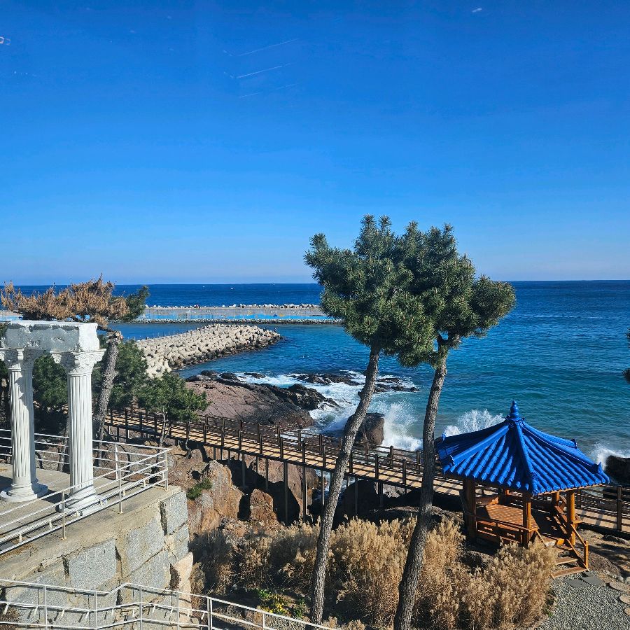 오딘 카페에서 바라본 바다와 정자