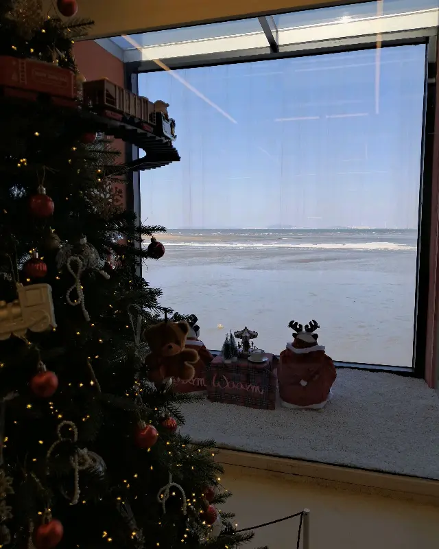 크리스마스 트리와 바다 풍경
