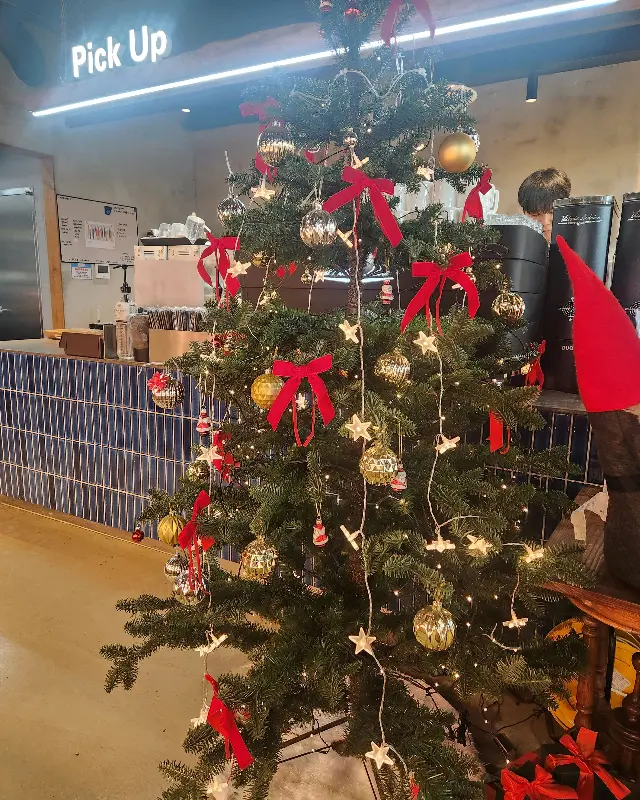카페 내부 크리스마스 트리