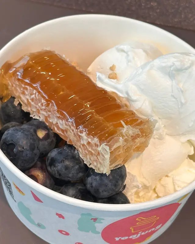벌꿀 토핑이 올려진 요거트 아이스크림