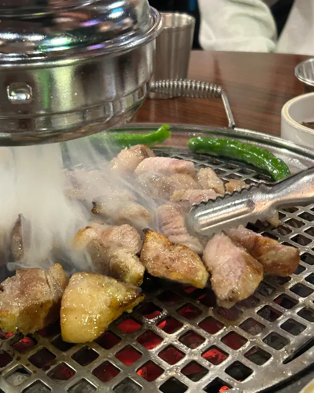 연기가 모락모락 나는 고기