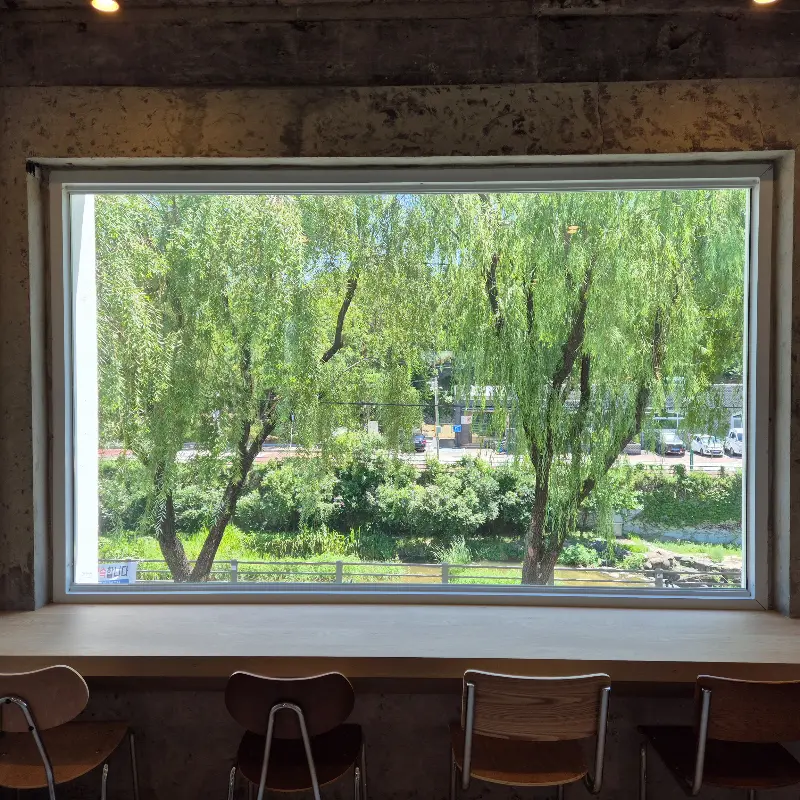 통창으로 보이는 버드나무 뷰
