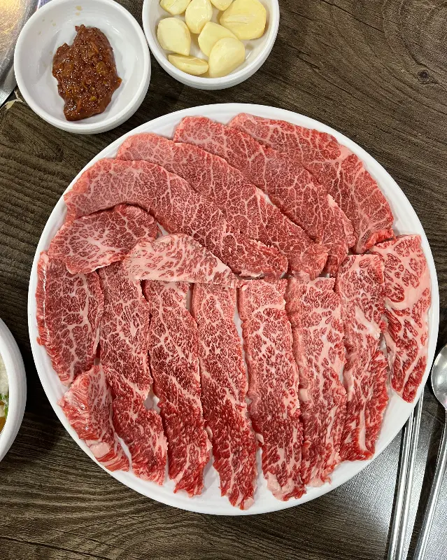 신한우시대의 훌륭한 소고기 마블링