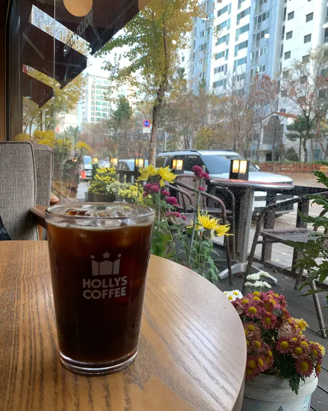 창밖 풍경이 보이는 할리스커피 좌석