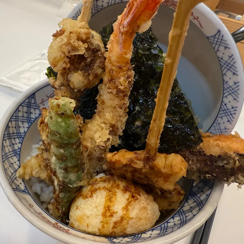 푸짐한 튀김이 올라간 온센텐동