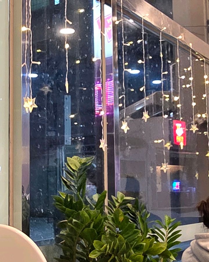 매장 창가에 장식된 은은한 조명