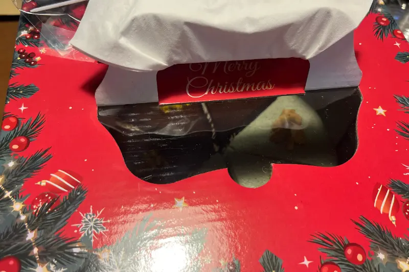 크리스마스 분위기로 꾸며진 티슈 케이스.