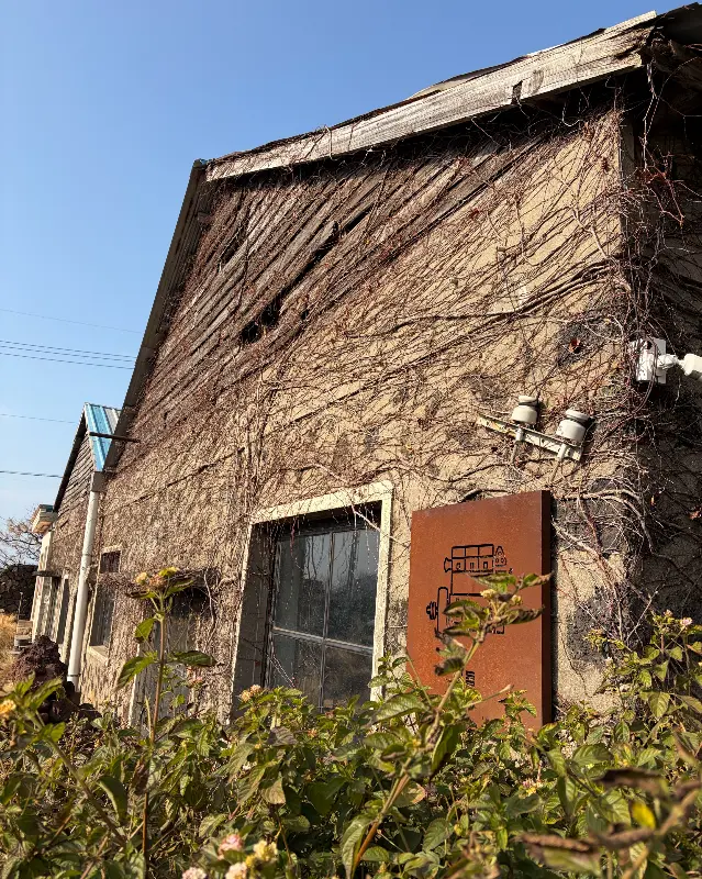 덩굴로 뒤덮인 카페 외관