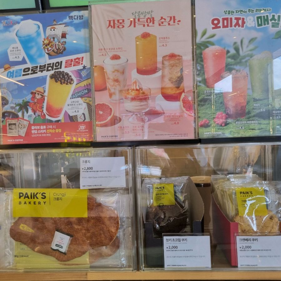 다양한 메뉴를 자랑하는 빽다방의 메뉴판