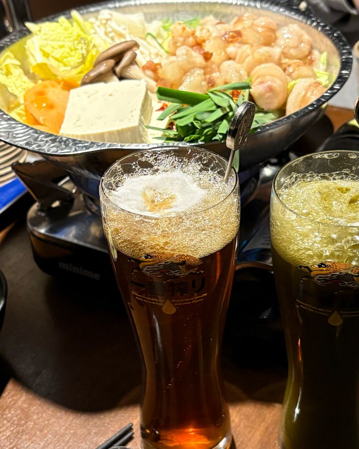 모츠나베와 기린 생맥주의 아름다운 조합