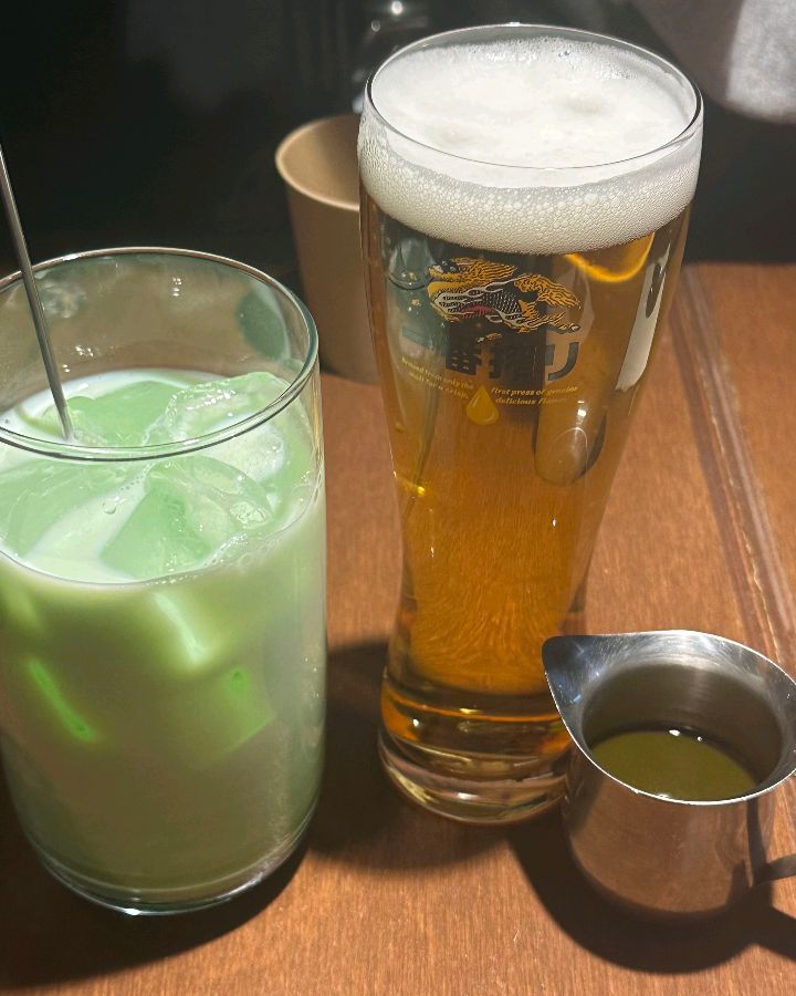 기린 생맥주와 말차 맥주