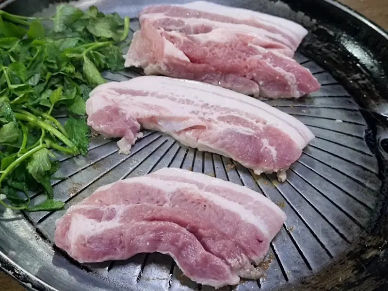 미나리와 삼겹살