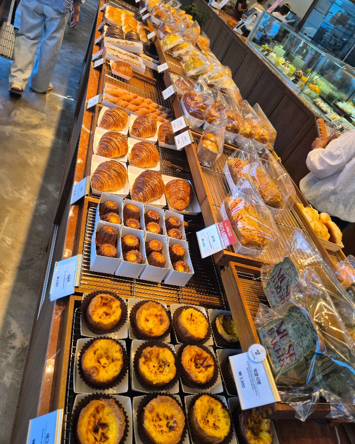 뮤즈베이커리의 다채로운 빵 진열대