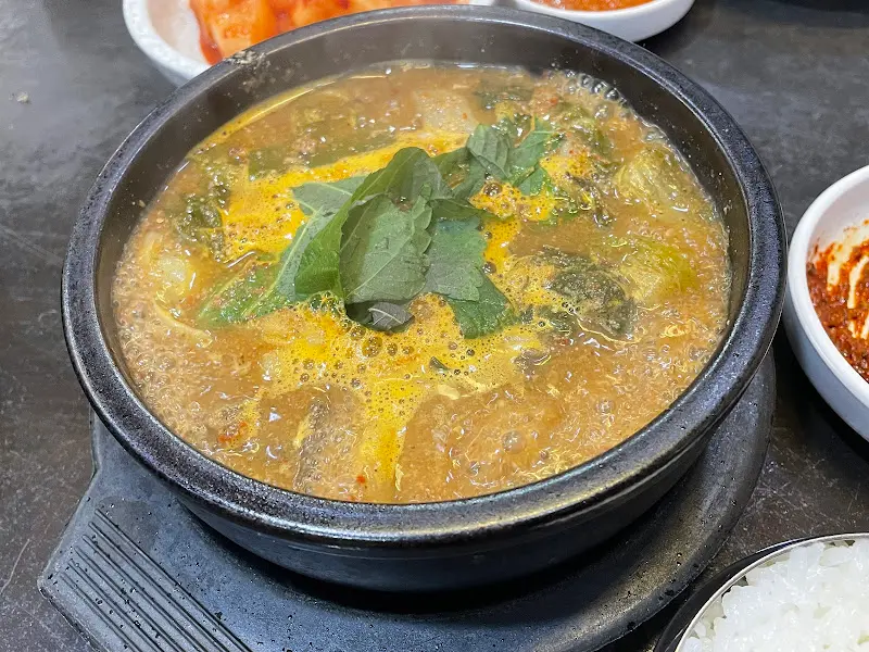 뚝배기 안에서 끓고 있는 소고기 보신탕