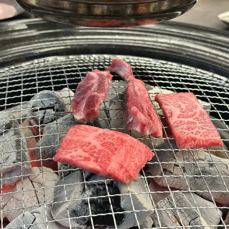 숯불 위에서 익어가는 고기