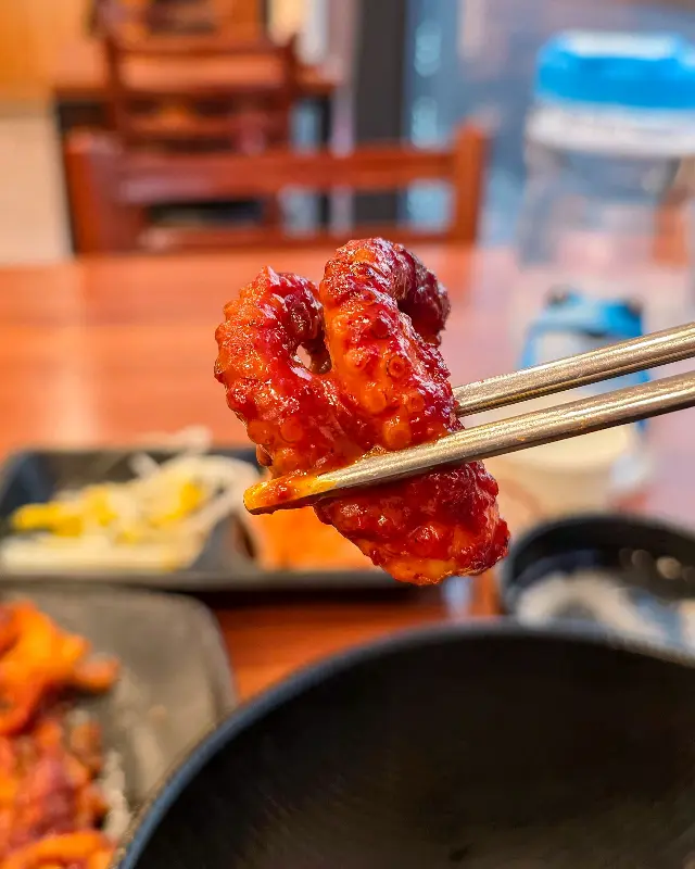 젓가락으로 집어 올린 쭈꾸미