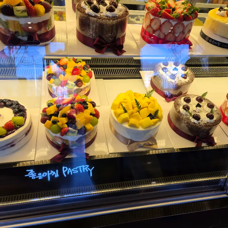 쇼케이스 안의 형형색색 케이크들