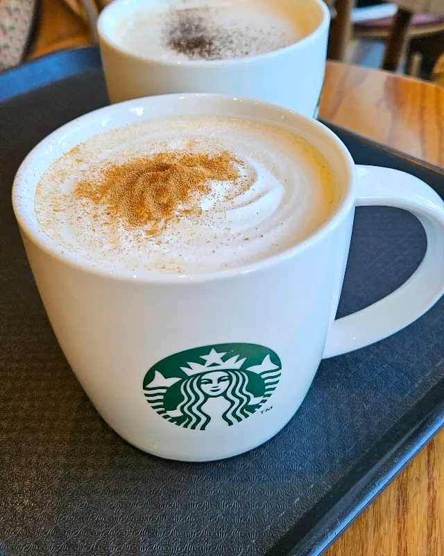 부드러운 우유 거품 위에 시나몬 파우더가 솔솔 뿌려진 카페 라떼