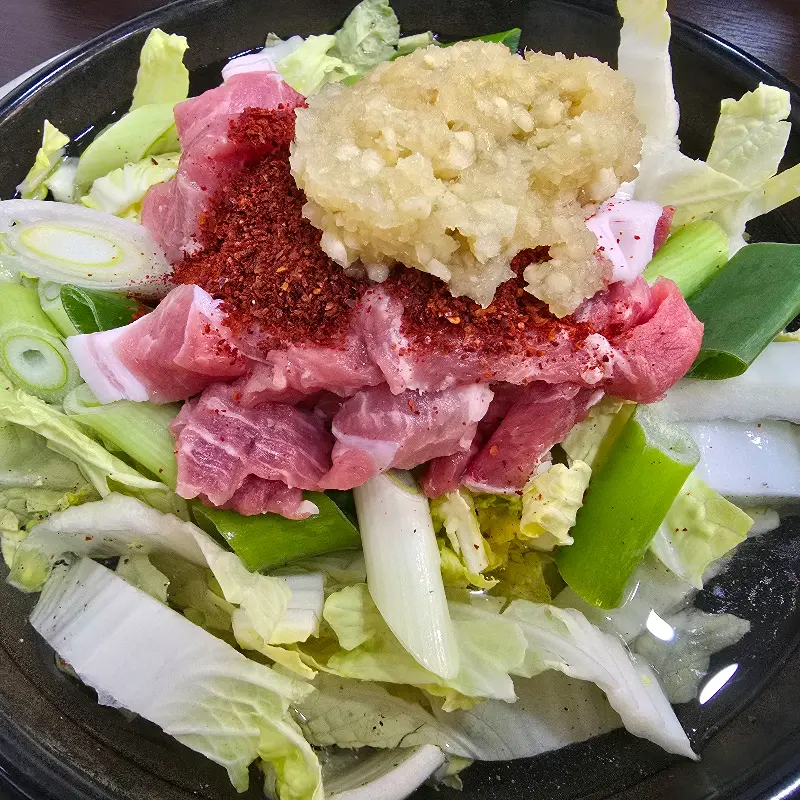 돼지찌개 재료 근접 촬영