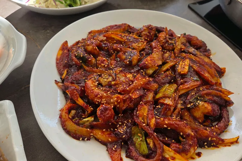 윤기가 흐르는 매콤한 낙지볶음