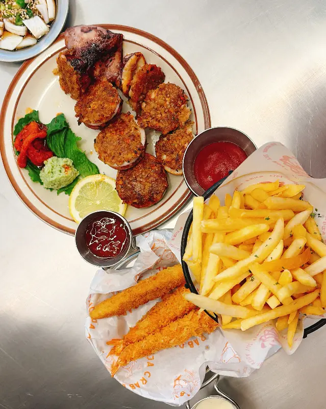 오징어 순대, 감자튀김, 새우튀김