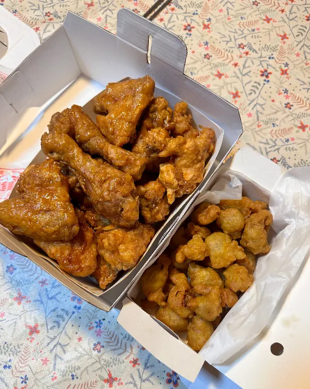 간장 치킨과 닭똥집 튀김