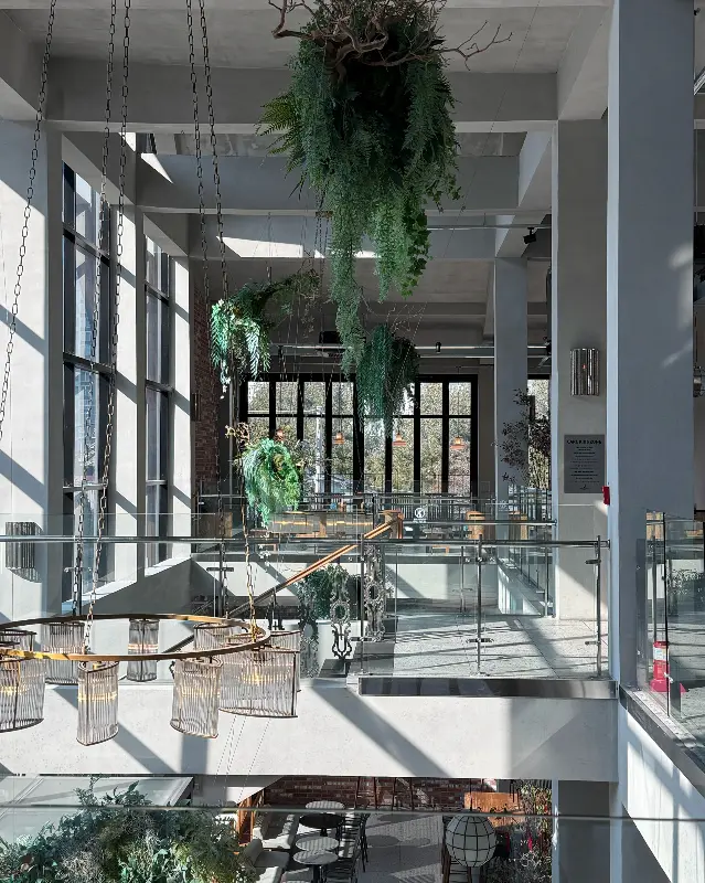 천장에 장식된 녹색 식물