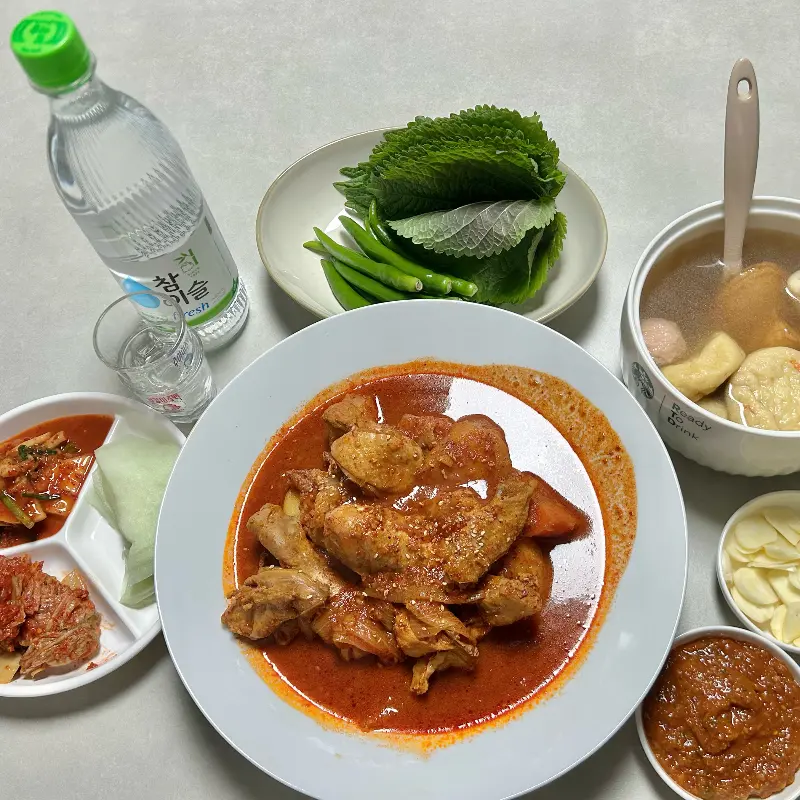 닭도리탕 한 상 차림