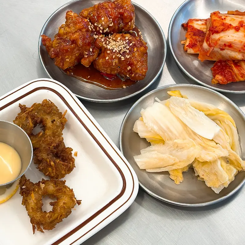 오징어 순대, 새우튀김, 감자튀김