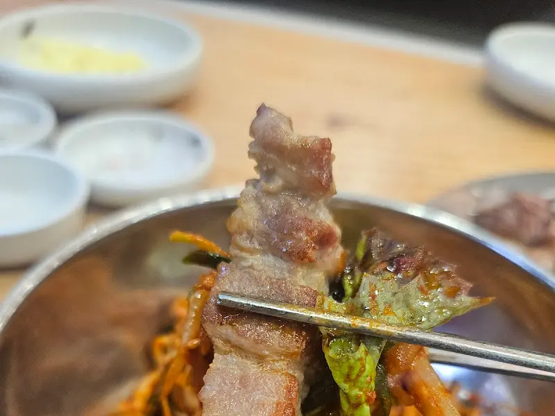 젓가락으로 고기 들어올리는 모습