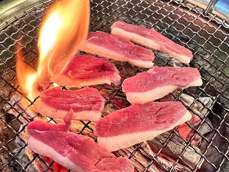 숯불에 구워지는 오리고기