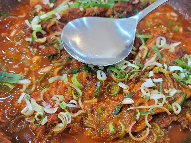 닭갈비 위에 얹어진 신선한 파채