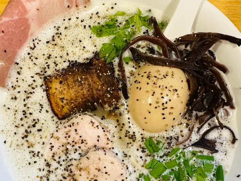 검은깨가 뿌려진 토리파이탄 라멘