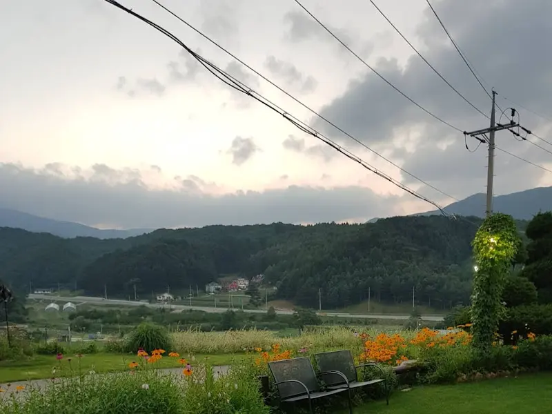 식당에서 바라본 아름다운 평창 풍경