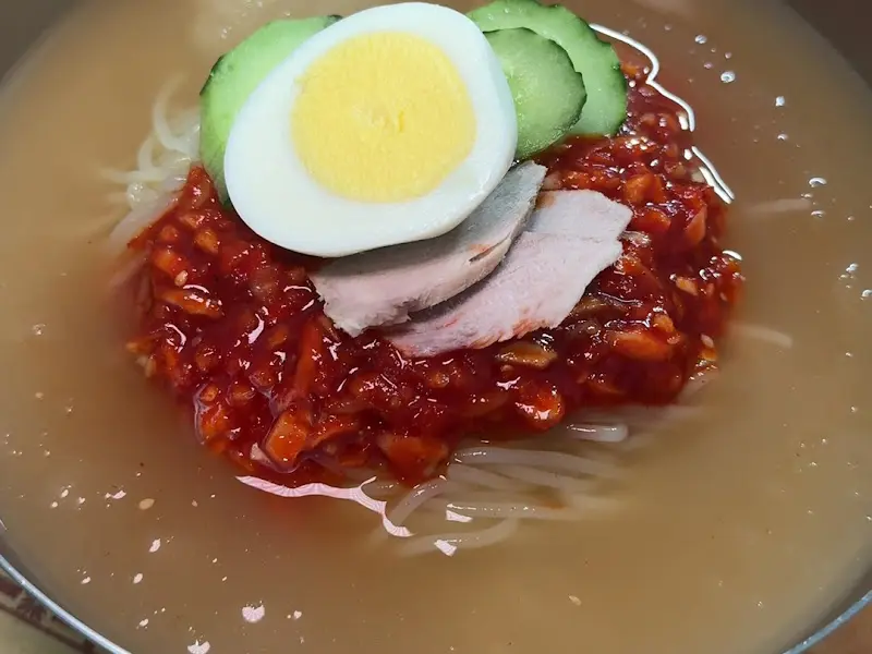 클로즈업한 물밀면