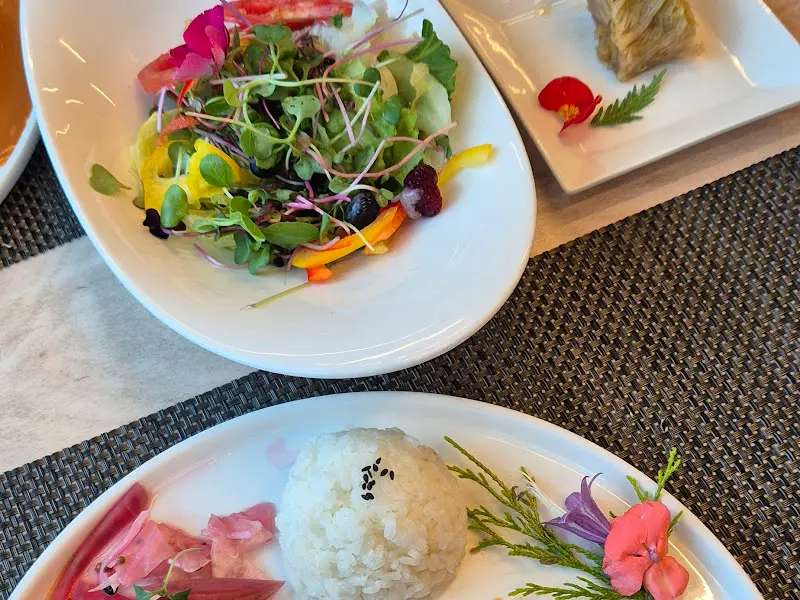 돈까스, 샐러드, 밥, 백김치의 조화