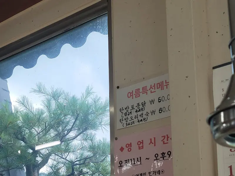 식당 창문에 붙어있는 메뉴 안내