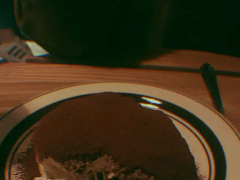 클로즈업된 티라미수의 단면