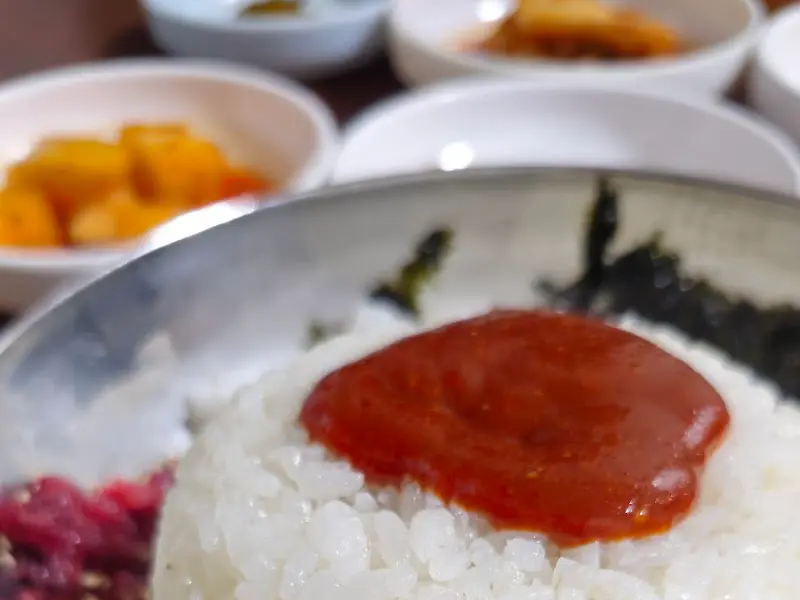 고추장을 넣은 생고기 비빔밥