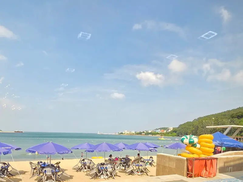 식당 창밖으로 보이는 일광 해수욕장