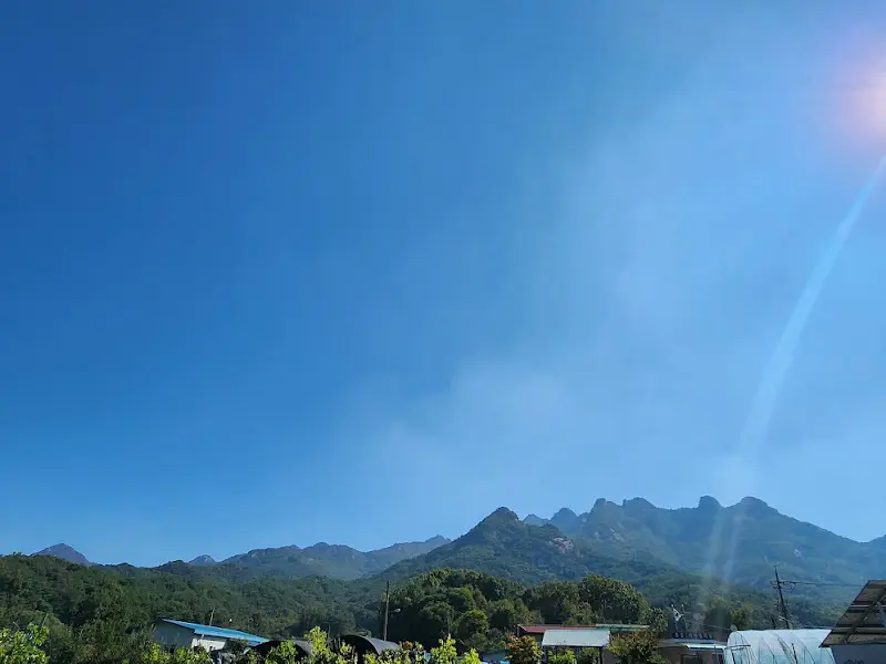 식당에서 바라본 묘봉산 풍경