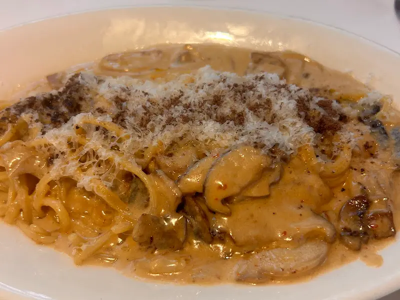 크림 파스타의 클로즈업 샷