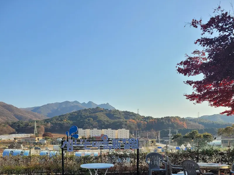 단풍으로 물든 야외 테이블 좌석