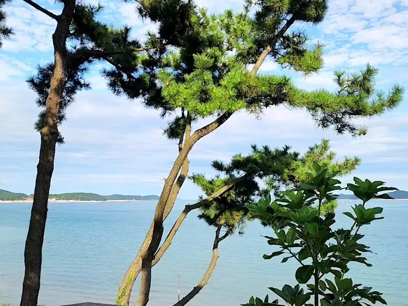 통창 너머로 보이는 푸른 바다